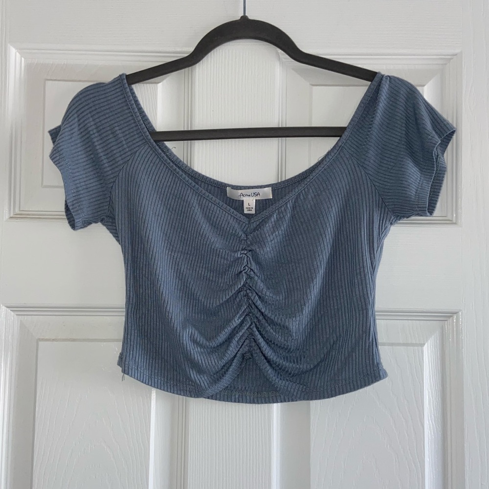 Active USA Blue Ruched Short Sleeve